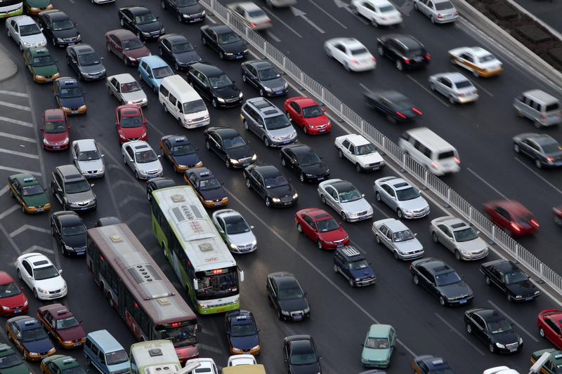 Vehicles are seen in a traffic jam on Jianguo Road ahead of the evening rush hour in central Beijing. REUTERS/Jason Lee