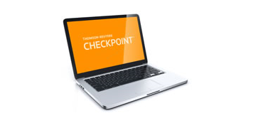 A laptop with an orange screen and white text saying "Checkpoint".