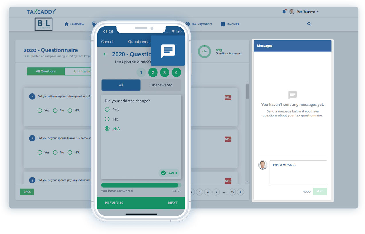 Example of TaxCaddy website and mobile app.