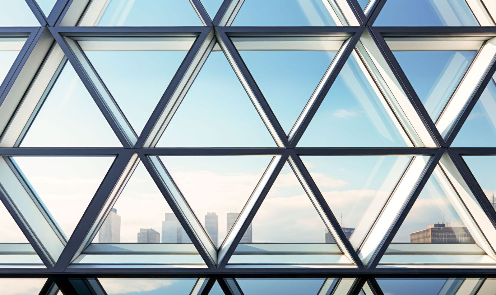 Window with hexagonal frames looking out over London.